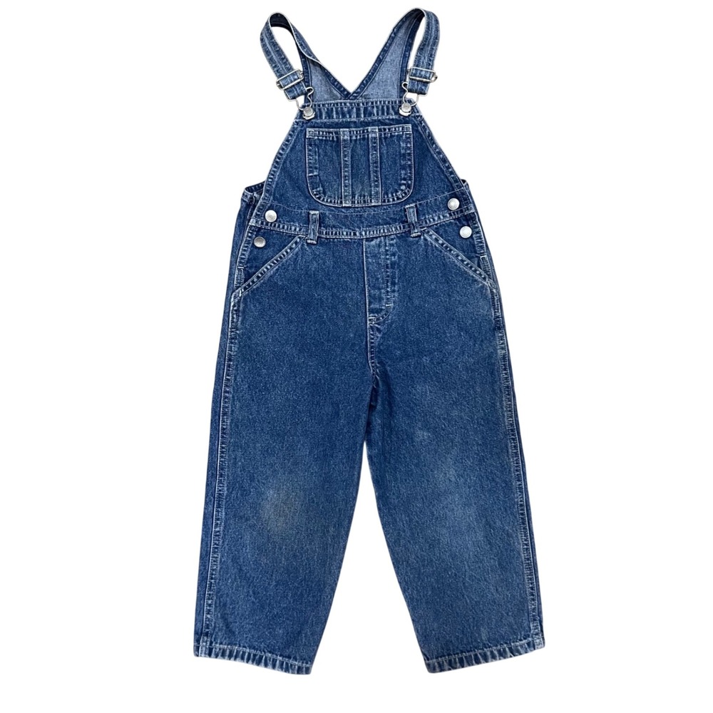 Vintage 90s Old Navy Toddler Denim Overalls Blue Cotton Straight Leg Kid Unisex - Picture 2 of 16
